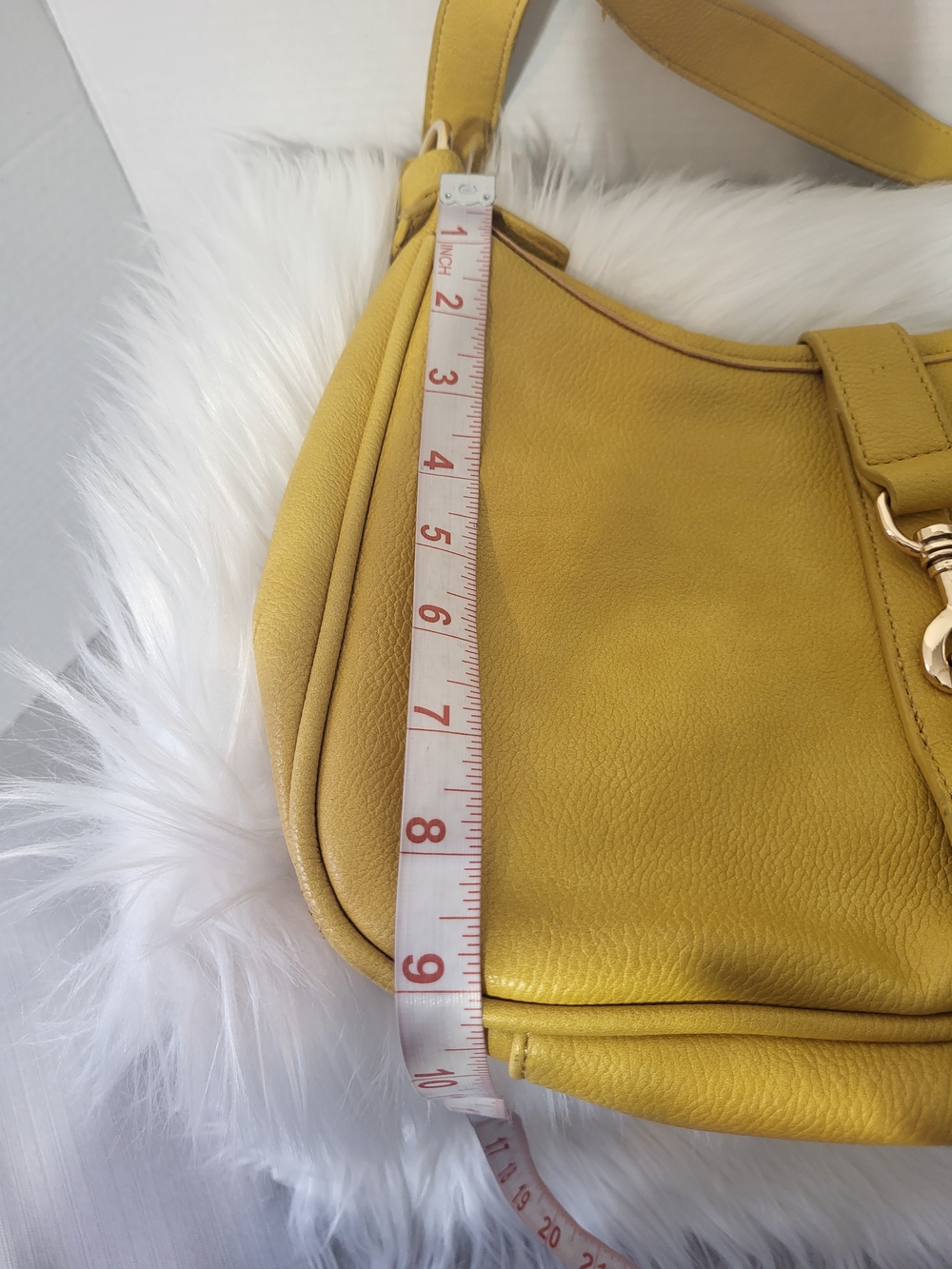 Mustard Yellow Leather Shoulder Bag with Front Strap - Picture 6 of 6